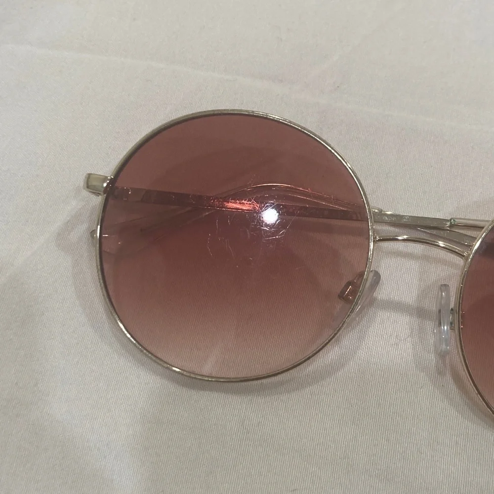 Round Silver Frame Sunglasses with Pink Gradient Lenses